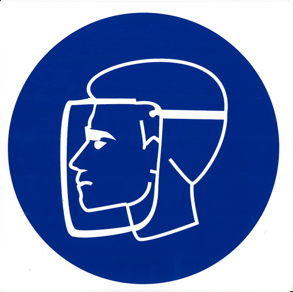 Самоклеющаяся табличка. (M 08). Работать в защитном щитке (d200мм)