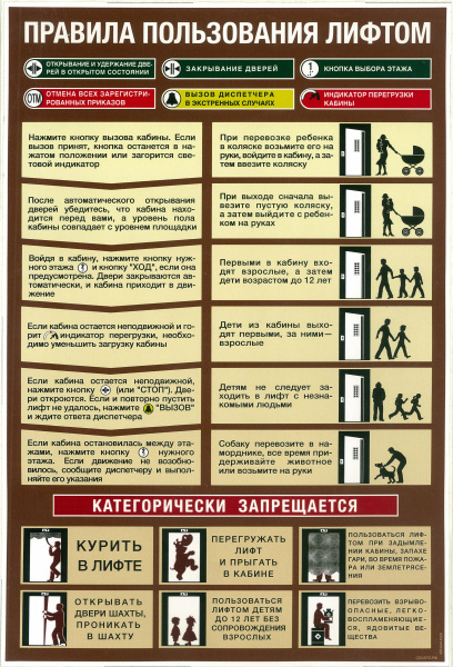 Плакат. Правила пользования лифтом (1л., 26х38см, на самоклеящейся пленке, Соуэло)