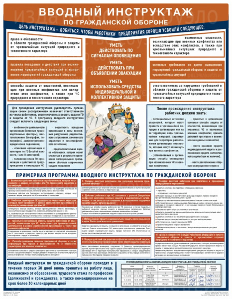 Плакат. Вводный инструктаж по гражданской обороне (1л., 45х60см, Соуэло)
