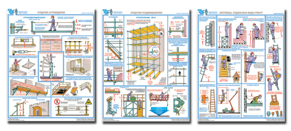 Комплект плакатов. Безопасность работ на высоте (3л., 45х60см, Соуэло) 1.Средства ограждения. 2.Средства подмащивания. 3.Лестницы. Отдельные виды работ