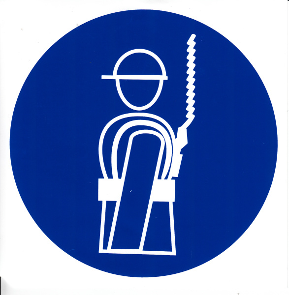 Самоклеющаяся табличка. (M 09). Работать в предохранительном (страховочном) поясе (d200мм)