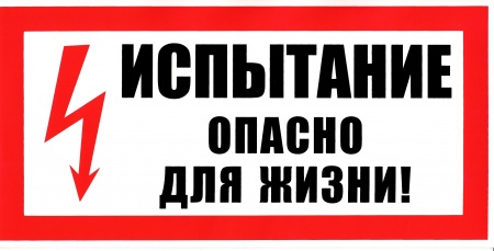 Знак безопасности на пластике "Испытание! Опасно для жизни" (300х150мм)