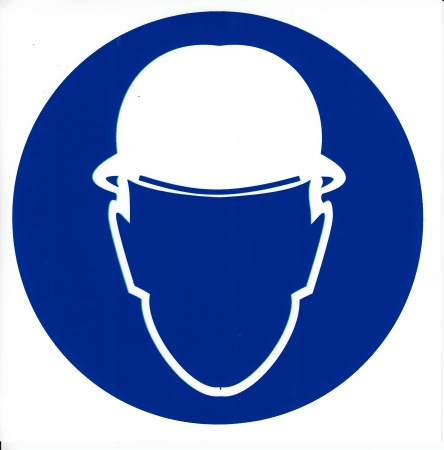 Знак безопасности на пластике. (M 02). Работать в защитной каске (шлеме) (d200мм)