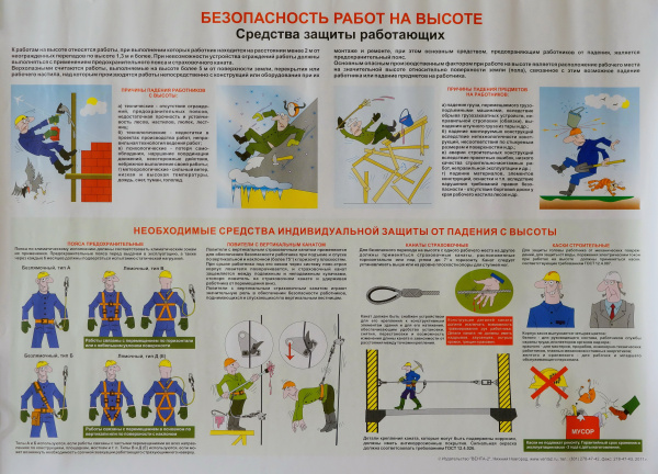 Плакат. Безопасность работ на высоте. Средства защиты работающих (1л, 60х45см, Вента-2)