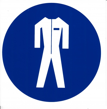 Знак безопасности на пластике. (M 07). Работать в защитной одежде (d200мм)